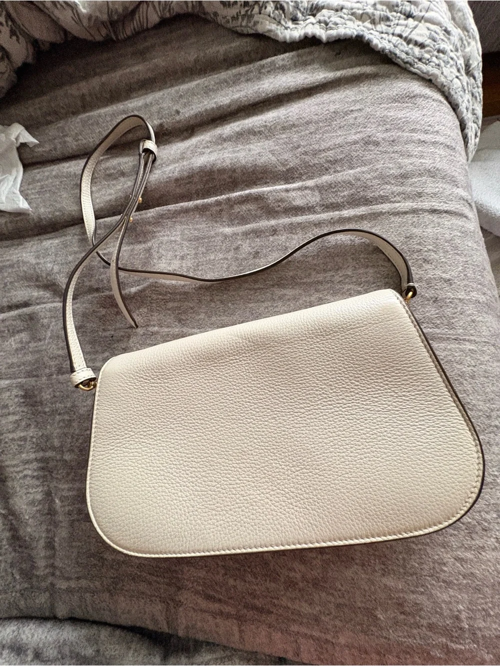 Tory Burch Cream Leather Crossbody with Gold Logo Hardware